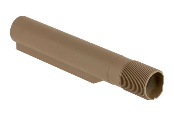 Timber Creek Outdoors MIL-SPEC buffer tube with flat dark earth Cerakote finish features an extended lip to reduce carrier tilt.